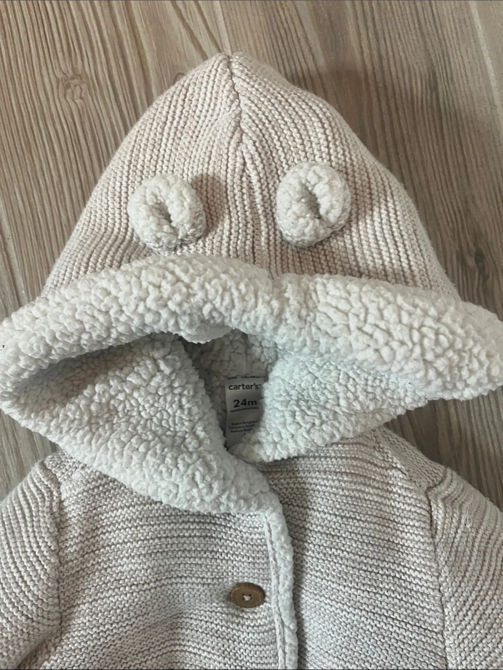 Carter’s Baby’s Sherpa- Lined Hooded Cardigan with Bear Ears (Sz 24m) Oatmeal